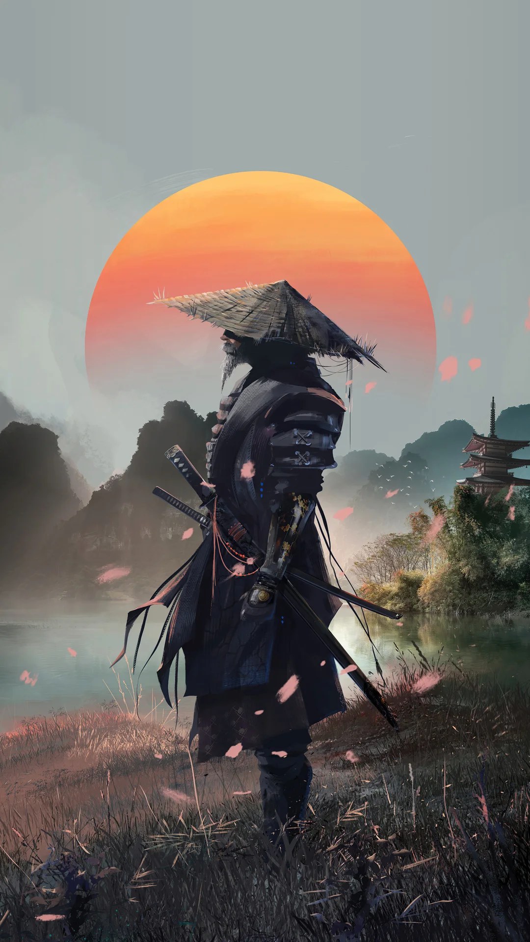 落日下的背影